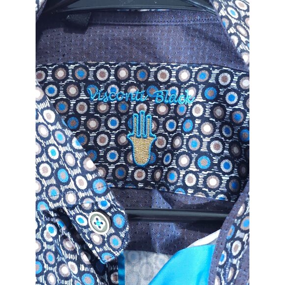 Visconti Men’s Blue/White Geometric Long-Sleeve Shirt M - Picture 8 of 16